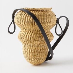 INÈS BRESSAND Mini Wave Leather-trimmed Raffia Shoulder Bag